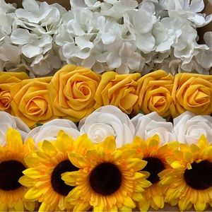 20 Count | White Hydrangeas Yellow Roses Sunflower Bouquet Centerpiece Wedding
